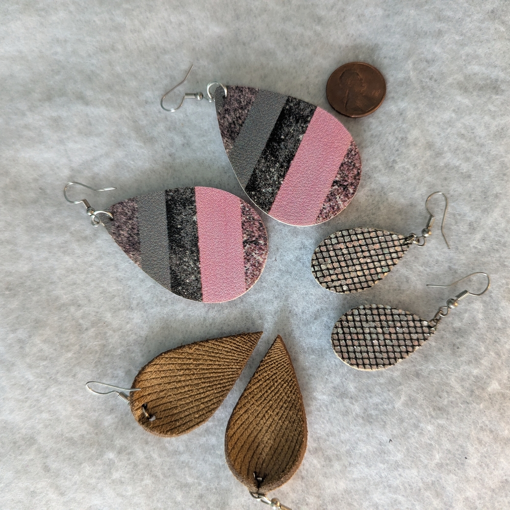 Pink and Gray Teardrop Earrings Set